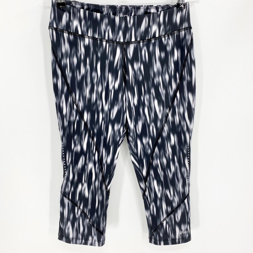 ASICS Women's Capri Leggings Size S Patterned Reflective Detail Fitted Athletic
